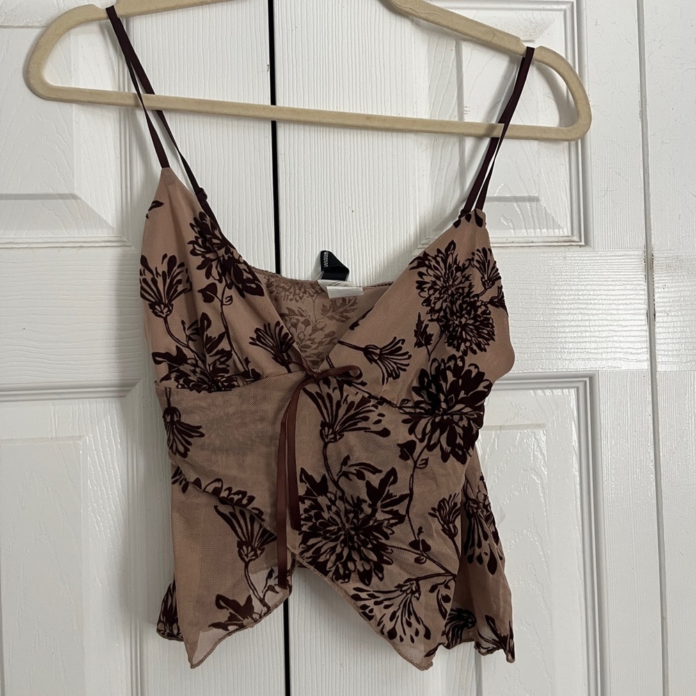 Brown Floral Print Women's Top